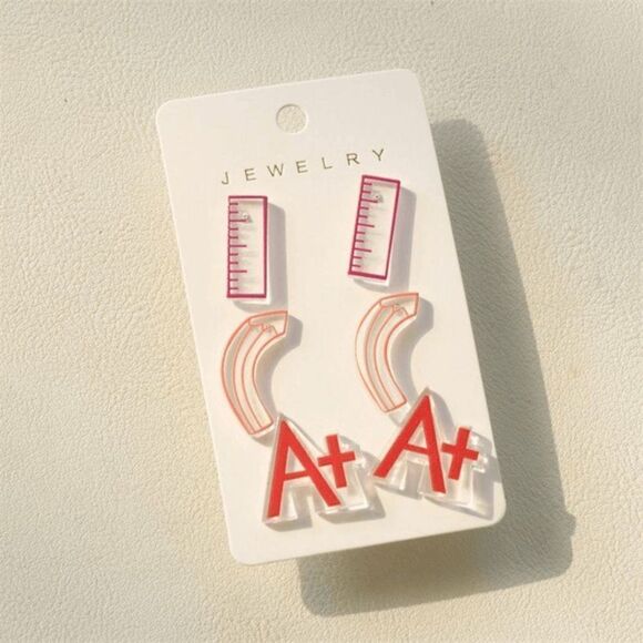 Set of 3 Mix and Match Back to School Stud Earrings - Picture 1 of 1